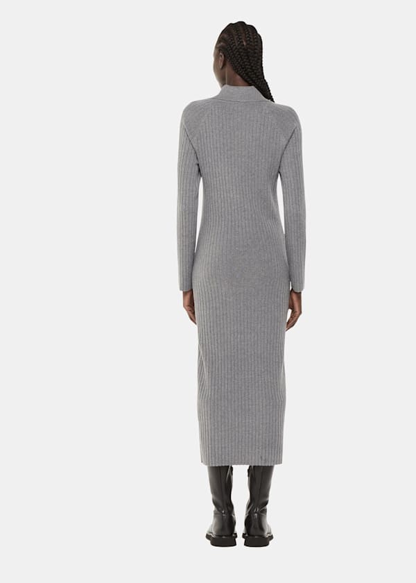 Dark Grey Bonnie Zip Ribbed Knit Dress
