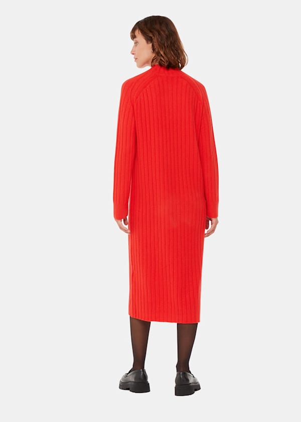 Red Ribbed Knitted Midi Dress