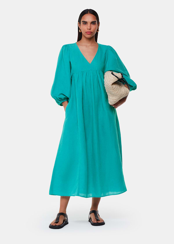 Turquoise Gloria Linen Blend Dress