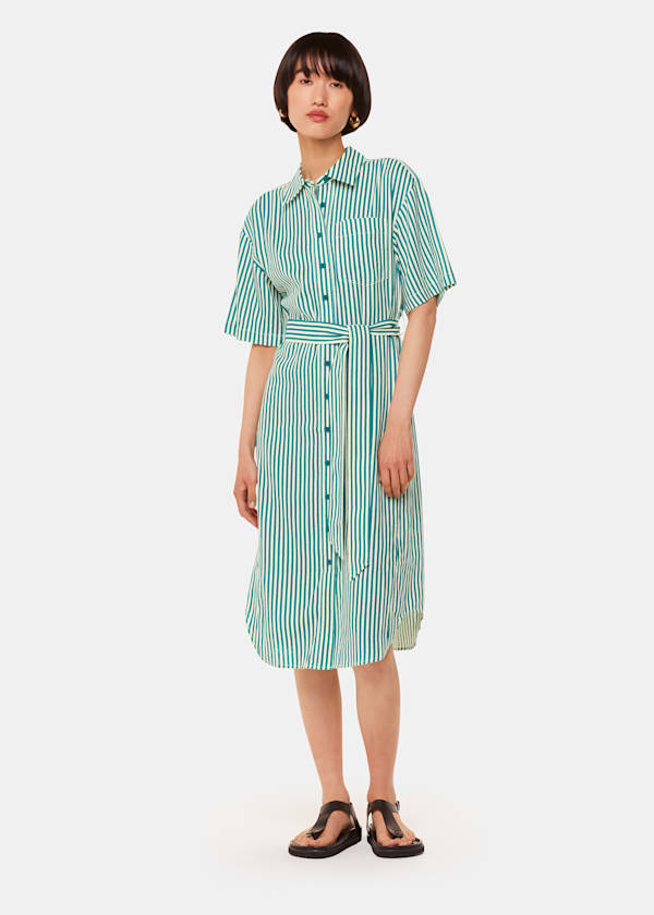 Green Stripe Linen Blend Dress
