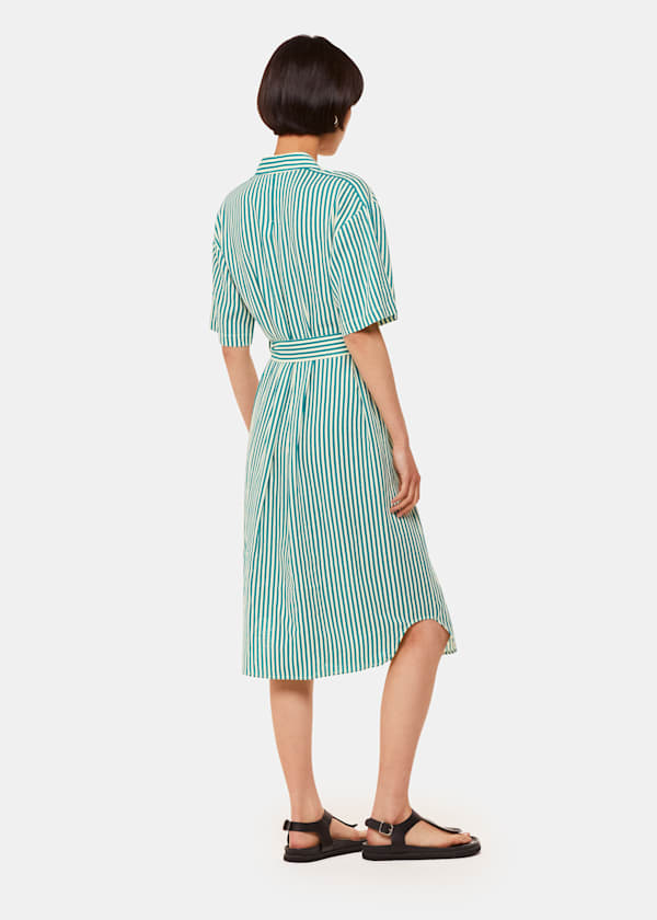 Green Stripe Linen Blend Dress