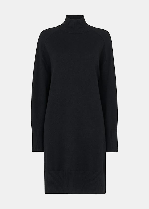 Black Cashmere Funnel Neck Dress