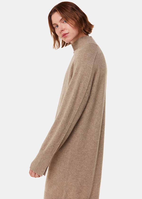 Oatmeal Cashmere Mock Neck Sweater Dress