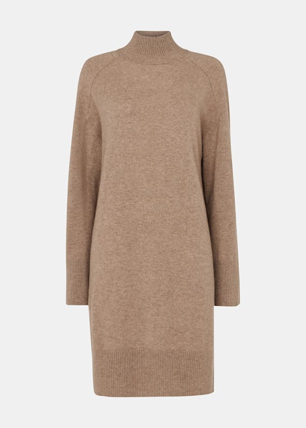 Oatmeal Cashmere Mock Neck Sweater Dress