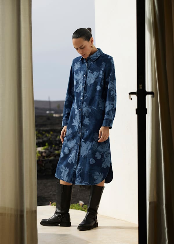 Chalk Print Denim Shirt Dress