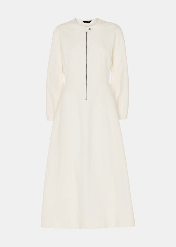Ivory Denim Zip Detail Dress