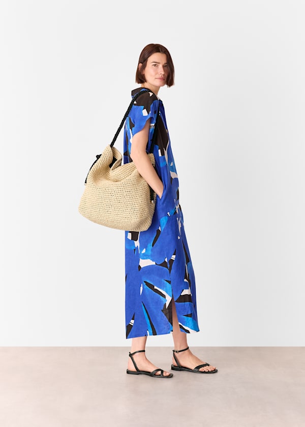 Blue Abstract Blooms Linen Dress