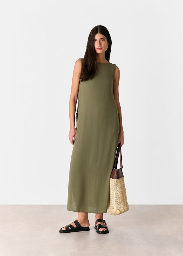 Khaki Tie Side Beach Dress