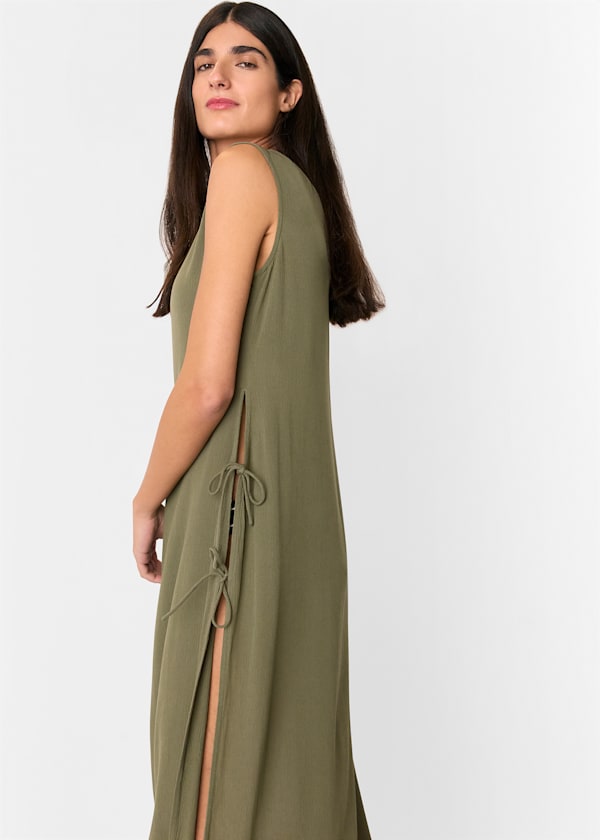 Khaki Tie Side Beach Dress