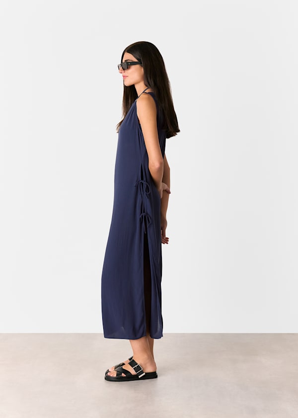 Navy Tie Side Beach Dress