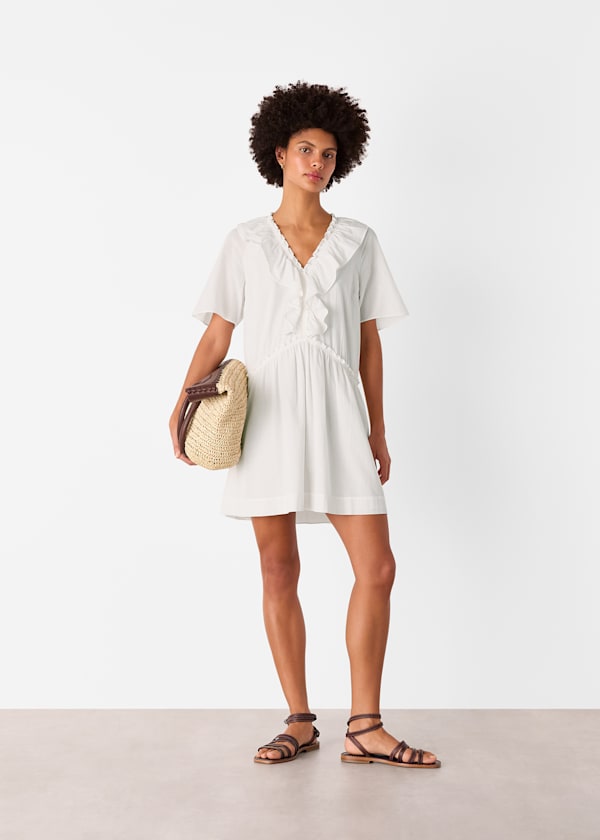 White Ruffle Trapeze Mini Dress