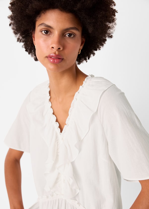 White Ruffle Trapeze Mini Dress