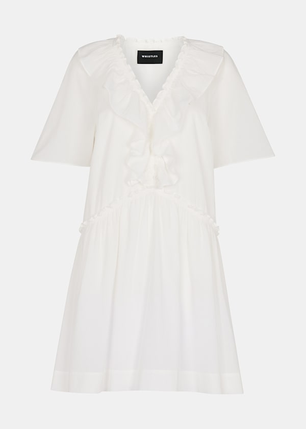 White Ruffle Trapeze Mini Dress