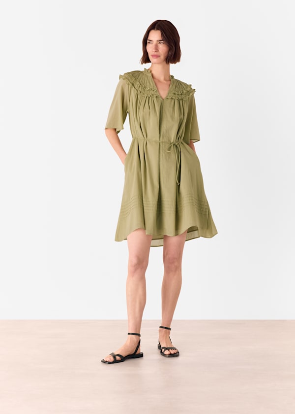 Khaki Cotton Frill Mini Dress