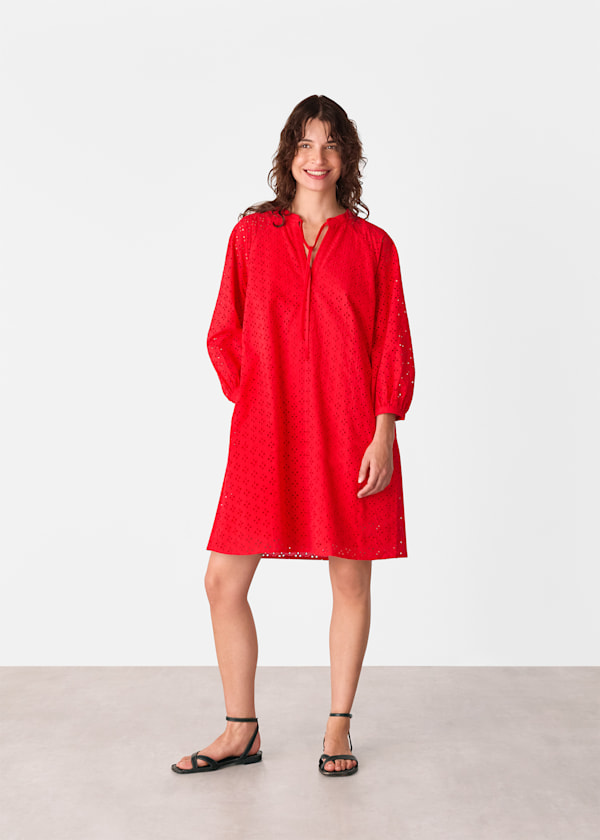 Red Broderie Cotton Mini Dress