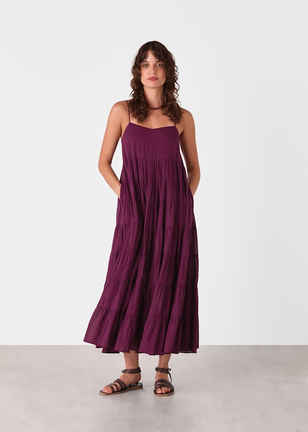 Plum Cotton Tiered Maxi Sun Dress