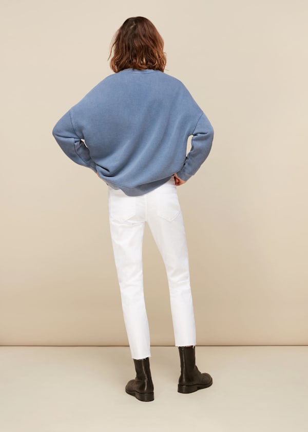 White Stretch Slim Frayed Jean