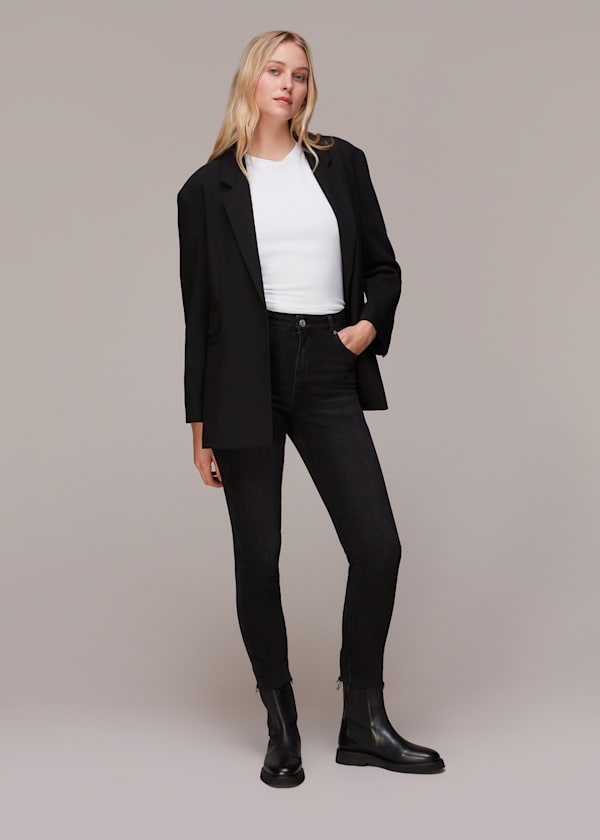 Black Stretch Slim Frayed Jean