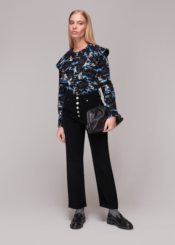 Black Hollie Button Front Cord Jean