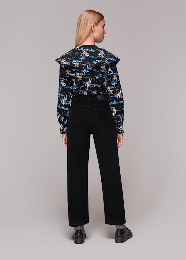 Black Hollie Button Front Cord Jean