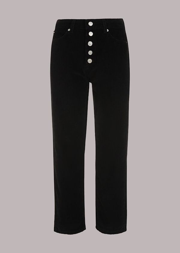 Black Hollie Button Front Cord Jean