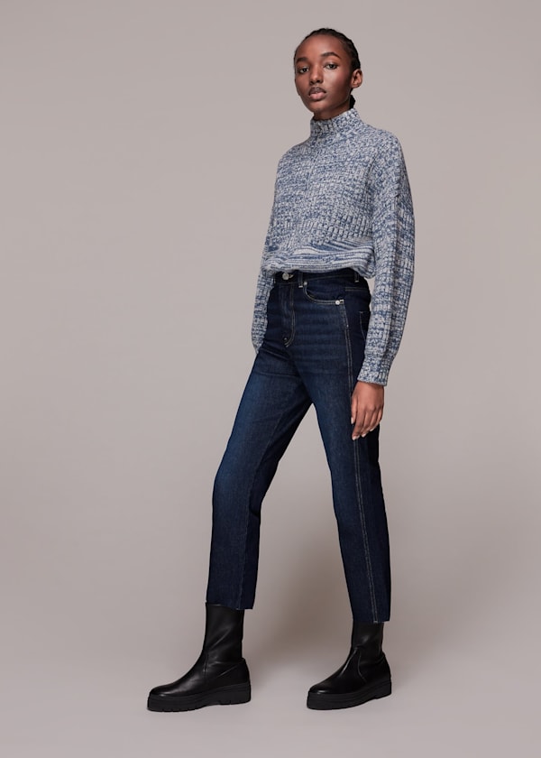 Dark Denim Authentic Slim Fray Jean