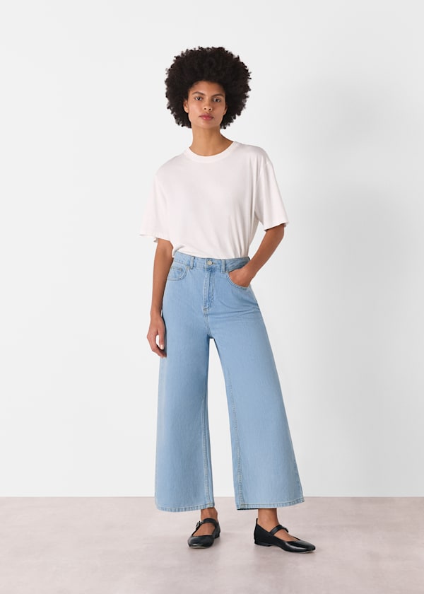 Light Wash Wide Leg Cropped Jean