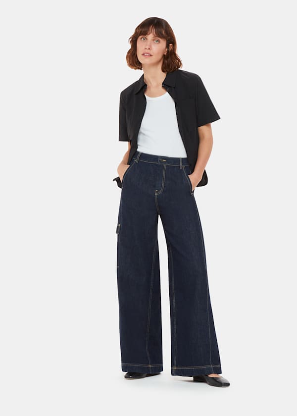 Dark Denim Wide Leg Cargo Jean