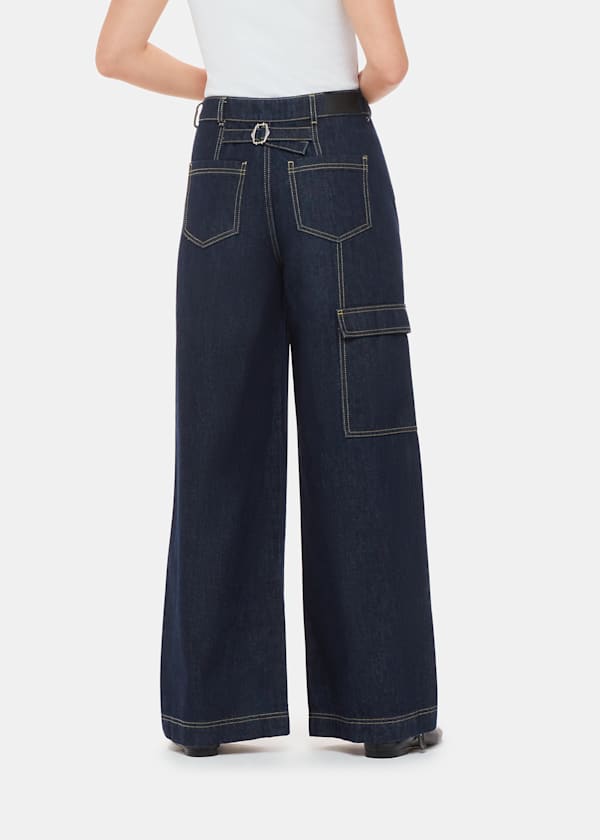 Dark Denim Wide Leg Cargo Jean