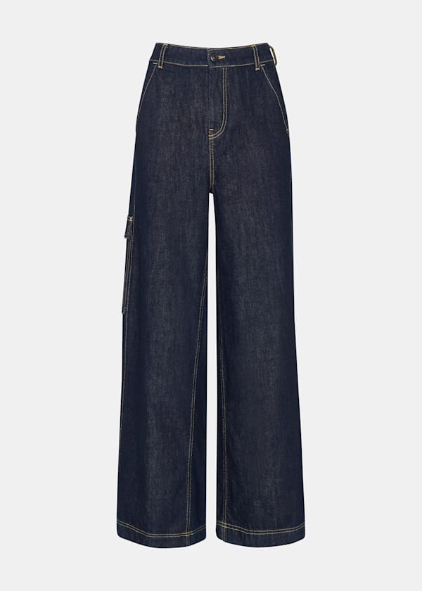 Dark Denim Wide Leg Cargo Jean