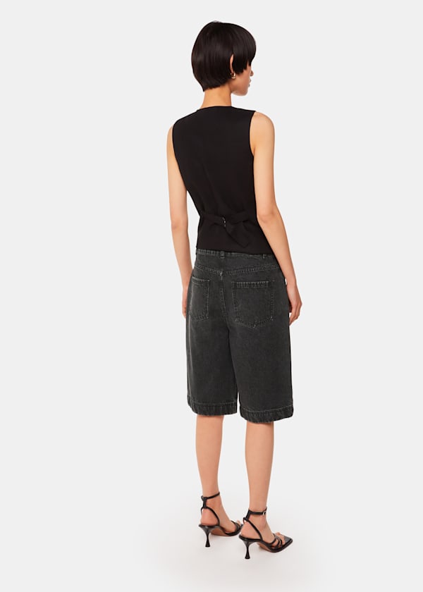 Black Raya Longline Denim Short