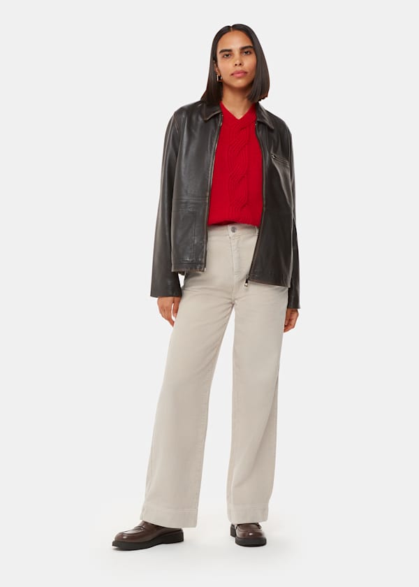 Cream Wide Leg Cord Jean