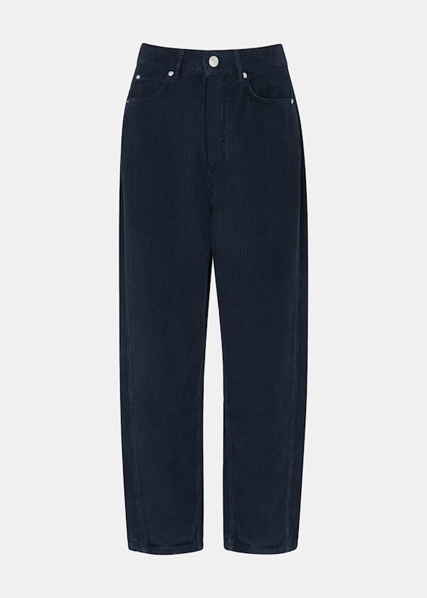 Navy High Waist Cord Barrel Jean