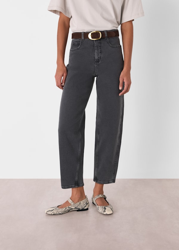 Grey Stretch Barrel Leg Jean