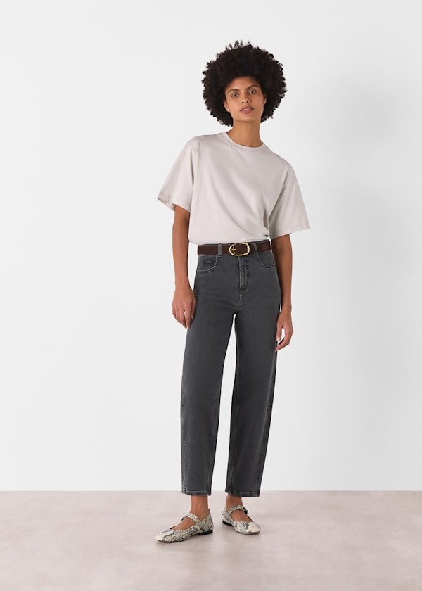 Grey Stretch Barrel Leg Jean