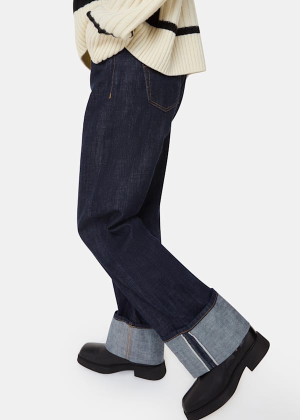 Dark Denim Turn Up Selvedge Jean