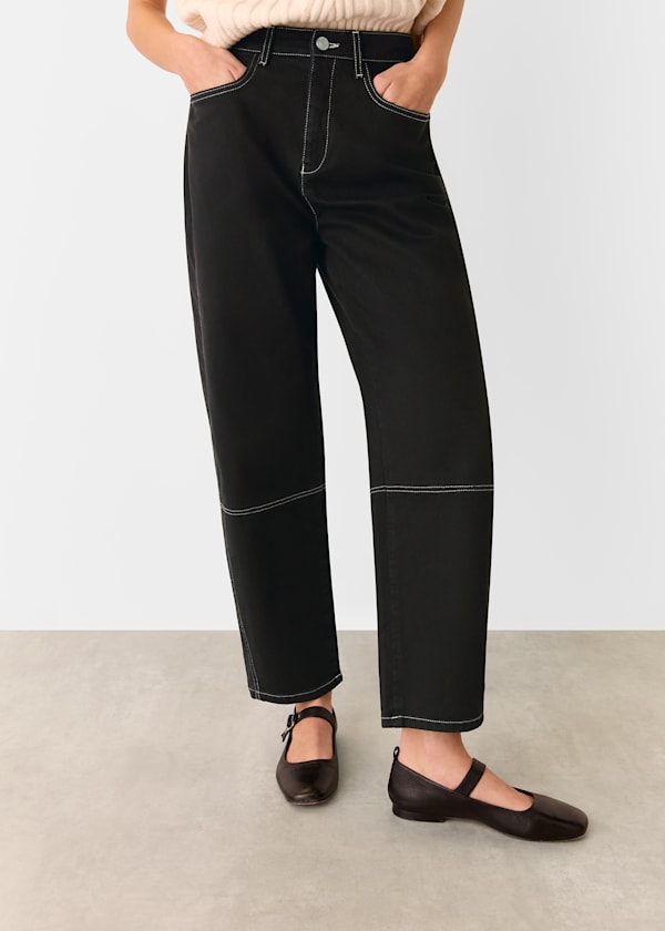 Black Contrast Detail Barrel Jean