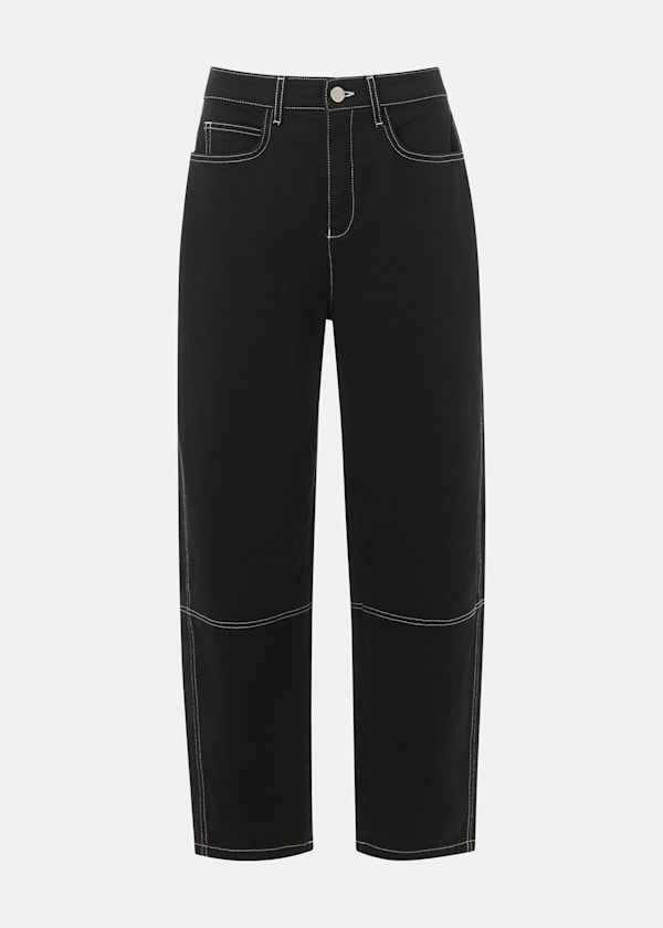 Black Contrast Detail Barrel Jean