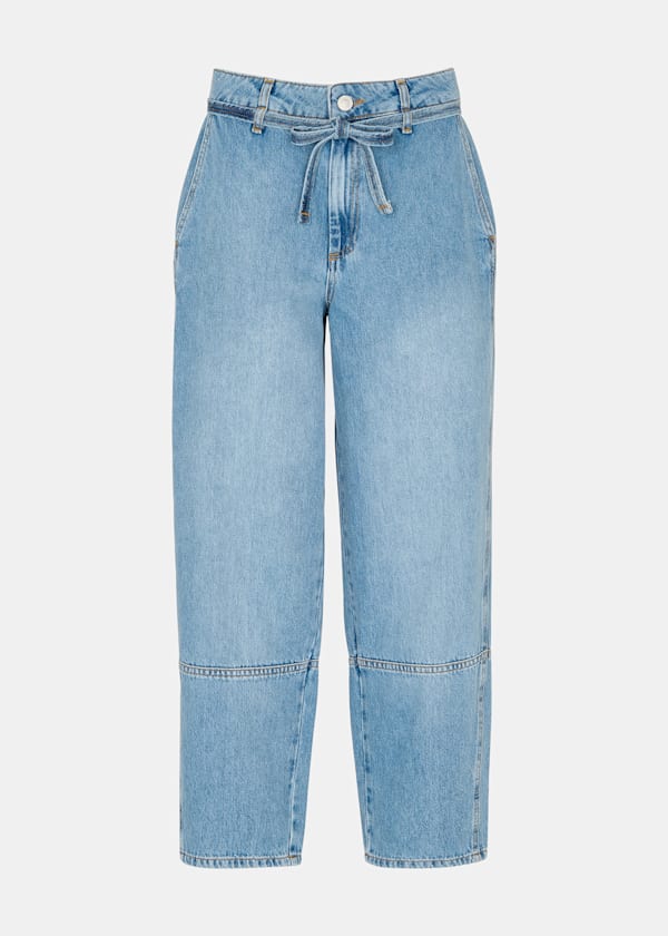Light Wash Tie Waist Barrel Leg Jean
