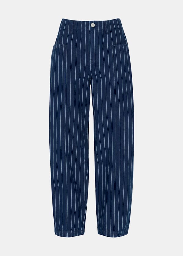 Navy Pinstripe Barrel Leg Jean