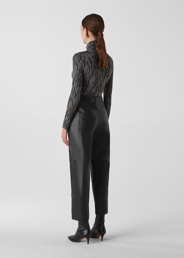Black Leather Barrel Leg Jean