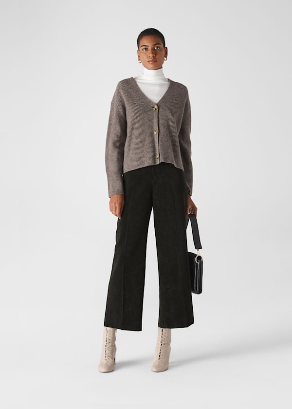 Black Cord Flat Front Trouser