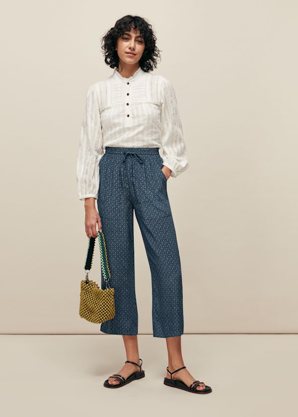 Blue Lattice Print Trouser