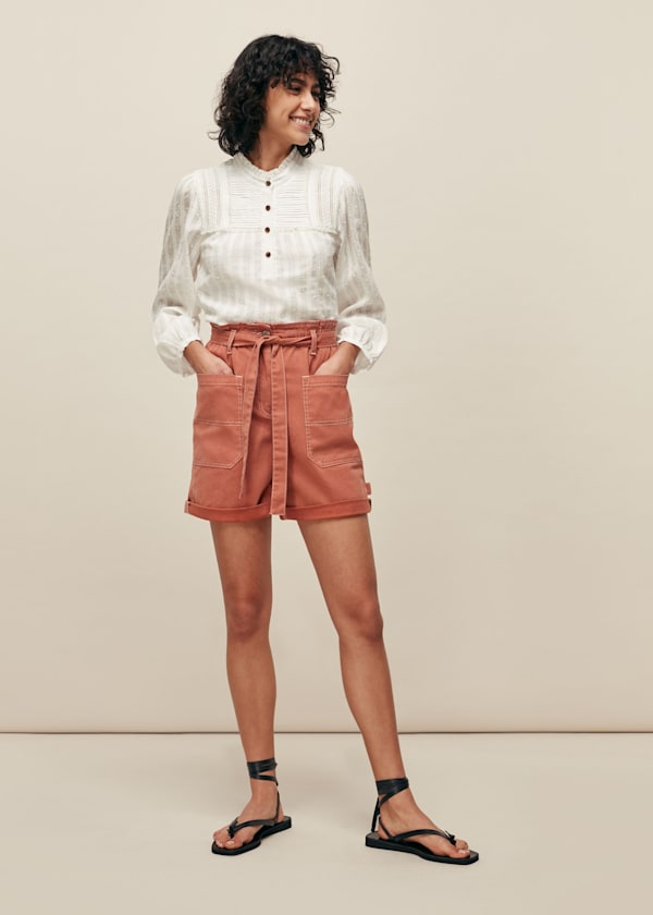 Coral Tie Waist Cargo Pocket Short