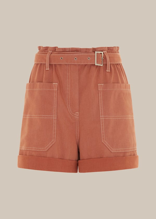 Coral Tie Waist Cargo Pocket Short