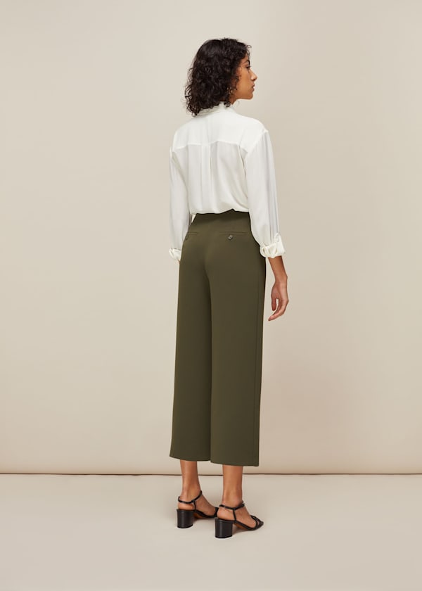 Khaki Flat Front Crop Pants 