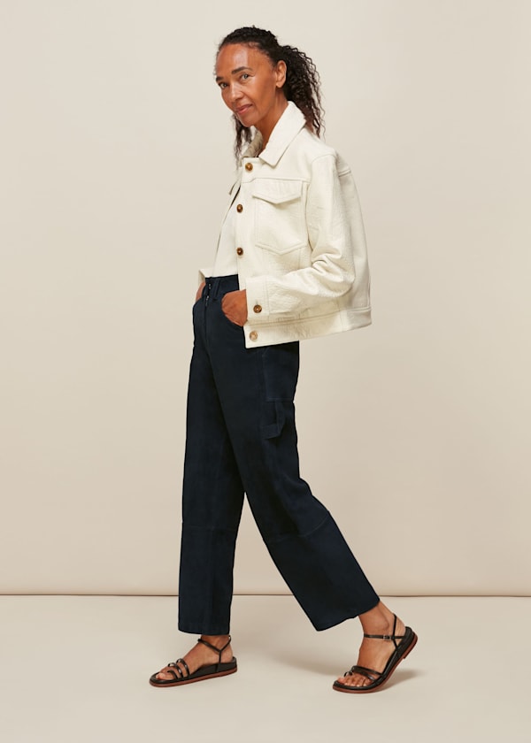 Navy Suede Leather Cargo Trouser