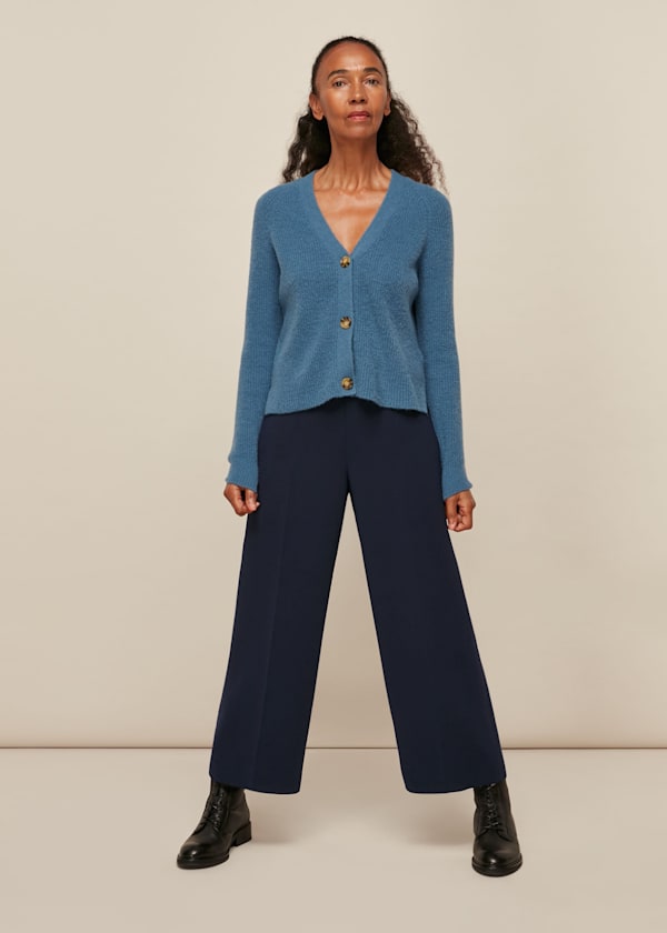 Navy Wide Leg Crop Trouser