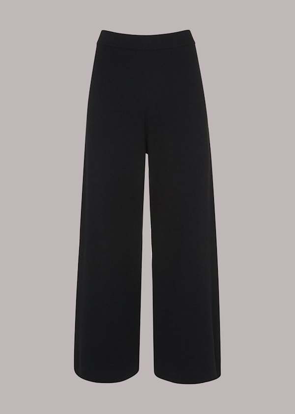 Black Knitted Wide Leg Trousers