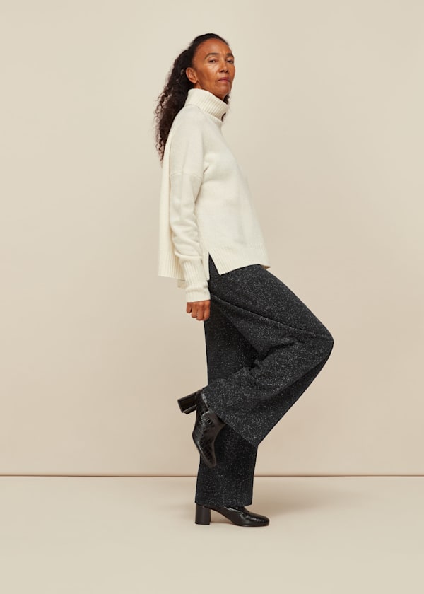 Black Sparkle Ponte Wide Leg Trouser